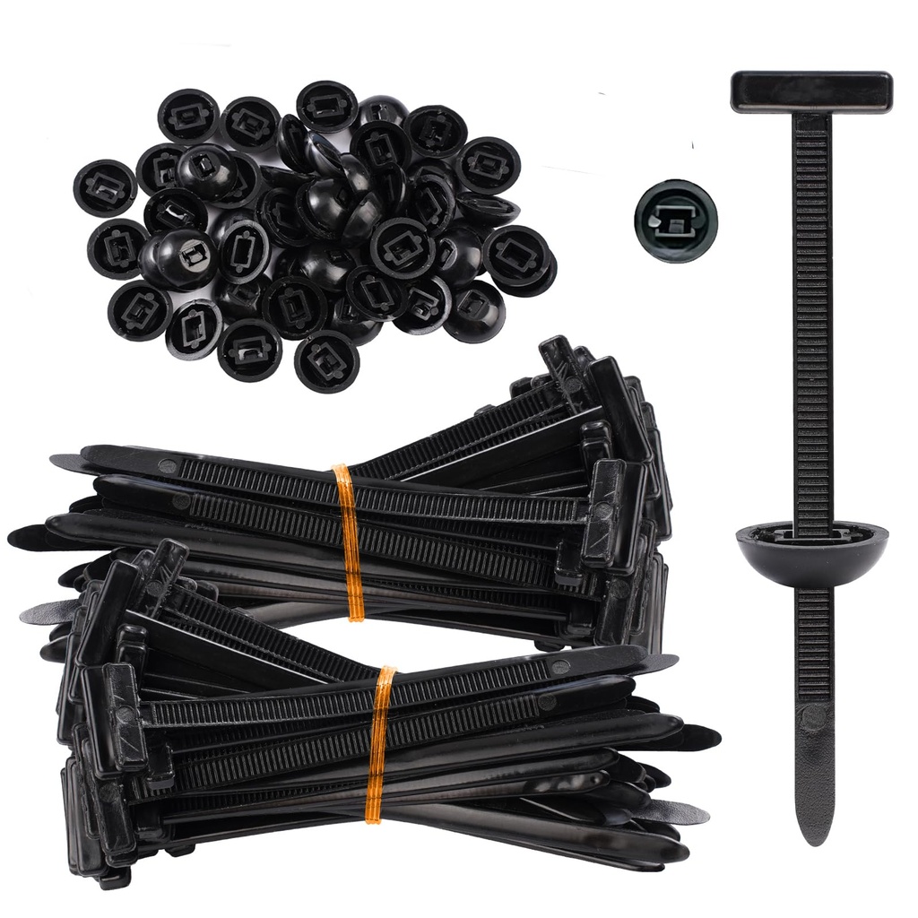 Nylon Universal Cable Tie Buckle - Heavy Duty Zip Ties (with Pin & Button), UV Resistant Black Zipties for Car Daily Repair, Applicable Toengine Lower Guard Plates, Fender Linings (50 PCS)