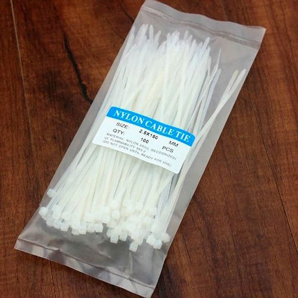 White Nylon Plastic Strap Perfect Self-Lock Cable Tie Clip Strip Easy Handy Pack of 2 Mini Wire 100 Pieces Each (Size-2.5x150mm/2.5x100mm)
