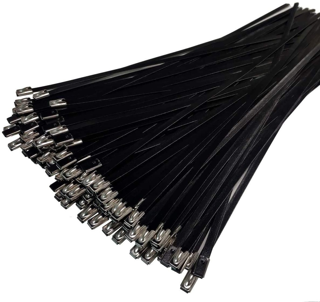 ADD GEAR Stainless Steel (316) - Black Self-Locking Cable Zip Ties Exhaust Wrap Multi-Purpose DIY Locking Cable Metal Zip Ties - Black (300 mm / 12 inches) (20)