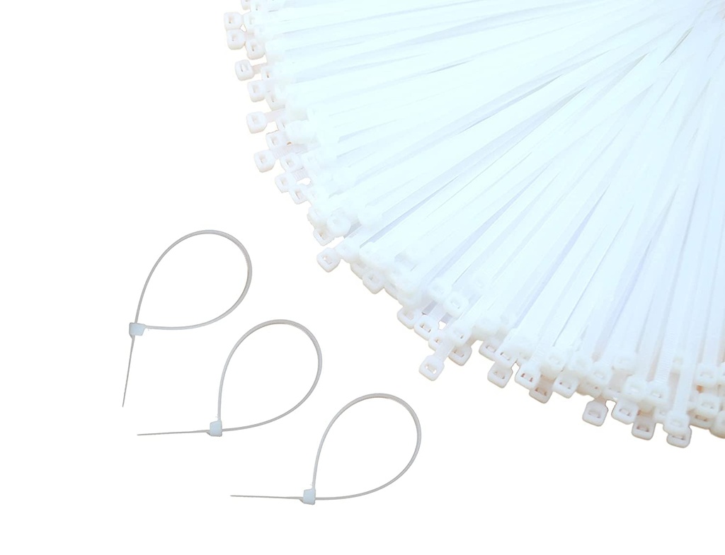 GLOBOMOTIVE Nylon Cable Ties, Self-Locking Wire Fasteners, Teeth Grip Zip ties, Heavy Duty, Adjustable, Weather & Heat Resistant, Indoor & Outdoor (Pack of 100) (White, 250 mm X 2.5 mm)