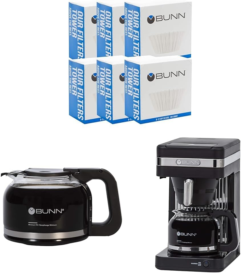 BUNN 8-12 Cup Coffee Filters, 6 each, 100ct & 10 Cup Drip Free Carafe & CSB2B Speed Brew Elite 10-Cup Coffee Maker, Black/SST