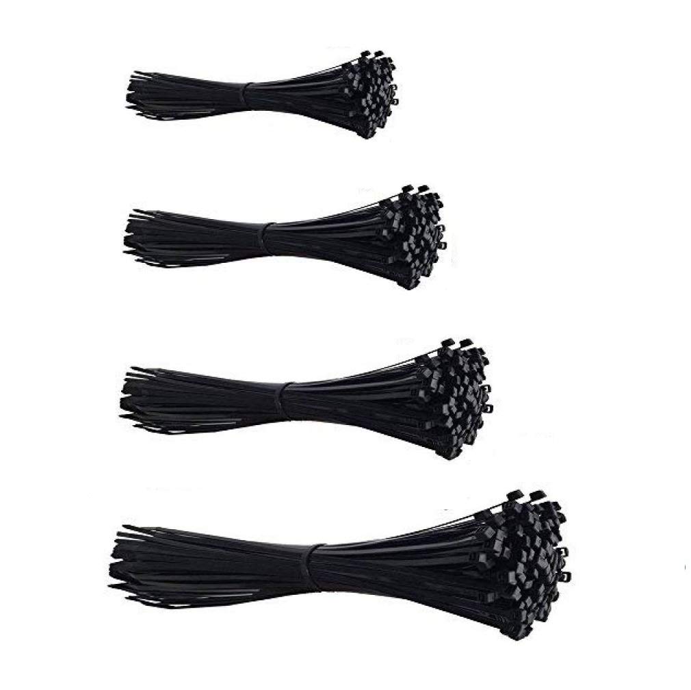 ART IFACT 250 Pieces of Multiple Sizes Nylon Cable tie - Strong Black Cable Tie (Combination 1, Black, 250)