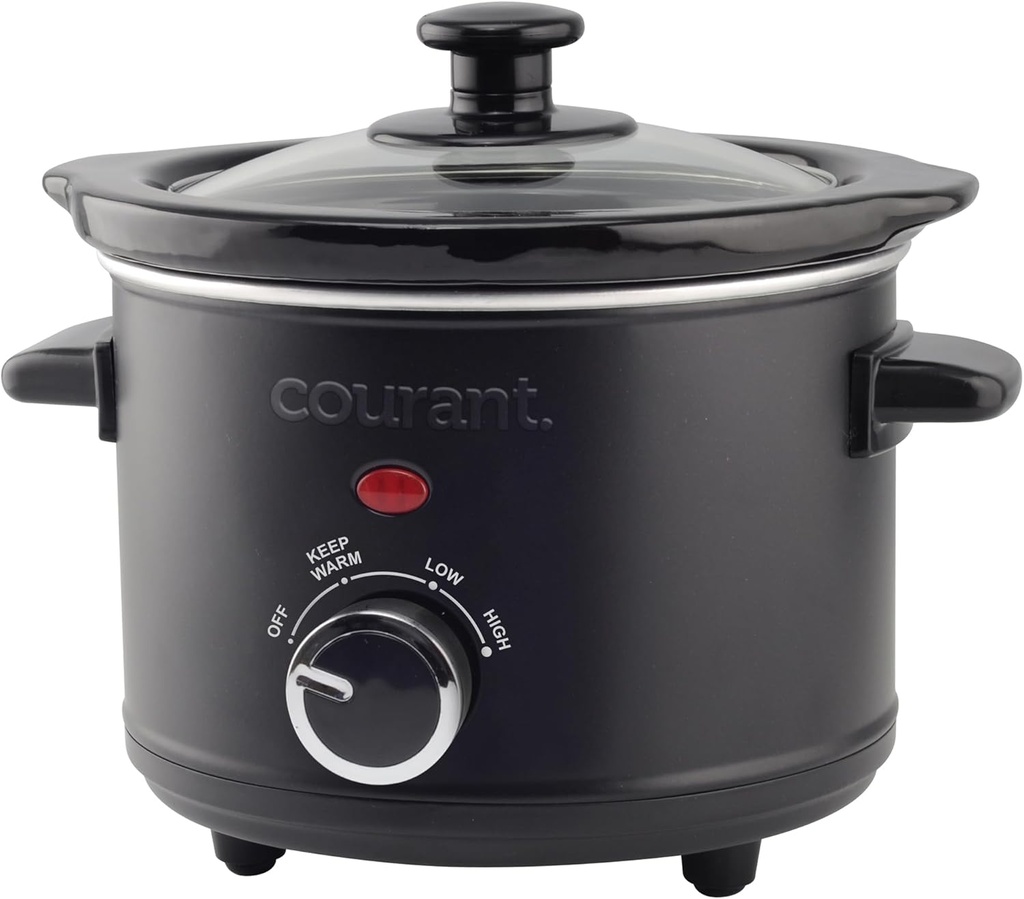 Courant Small Slow Cooker 1.6 QT, 3 Heat Settings, Removable Ceramic Pot" Easy Clean, Dishwasher Safe, Mini Slow Cooker, Black Stainless