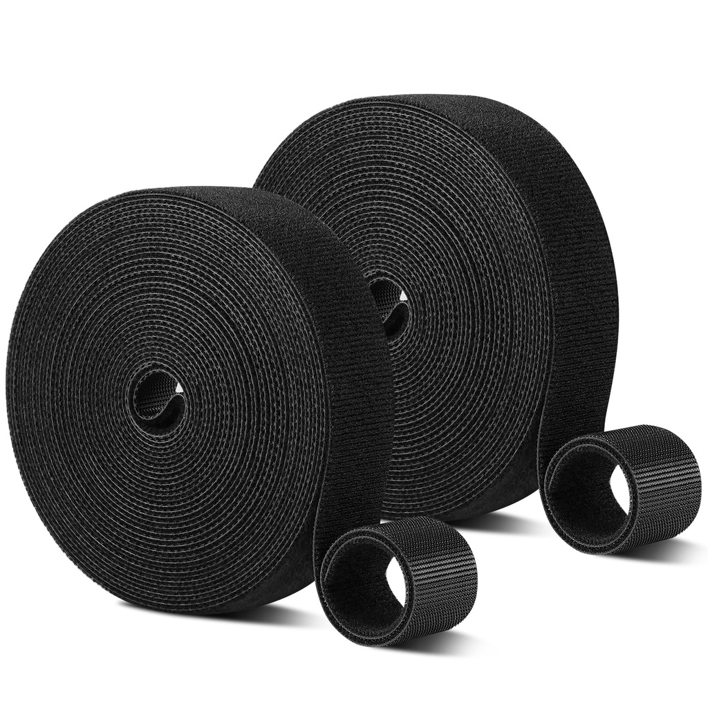 Tobfit 2 Rolls of Cable Ties - Hook and Loop Strip Tape, 1.2cm x 3M Strong Self-Adhesive Hook & Loop Rolls Ideal for Home/Office/Classroom/Tool Organization (Black)