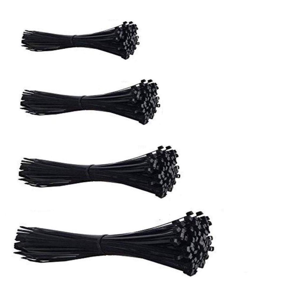 CONTACT Assorted 4, 6, 8, 10 Inch Nylon Cable Ties Zip Wire Organiser Ties, Total 300 Pieces - (Combo 4, Black)