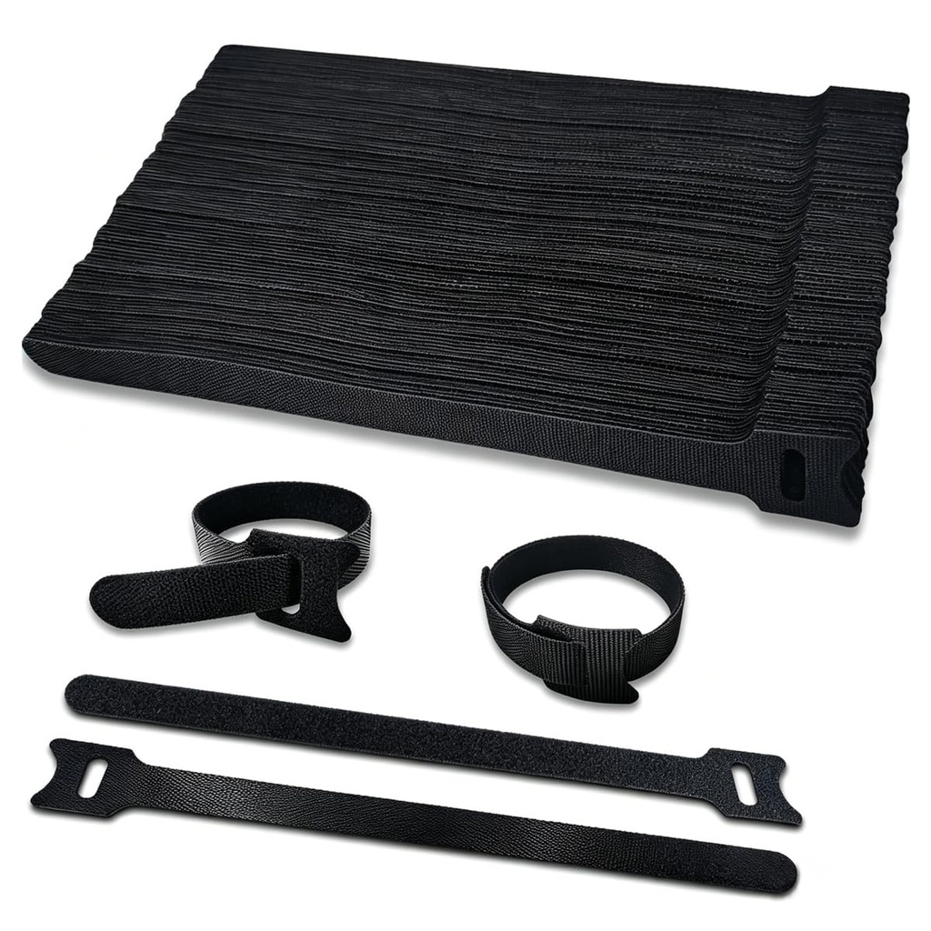 Adjustable Cable Straps 100 pieces, Black Reusable Fastening Cable Ties, 150 x 12 mm Hook and Loop Securing Strap for home office, office, and garden