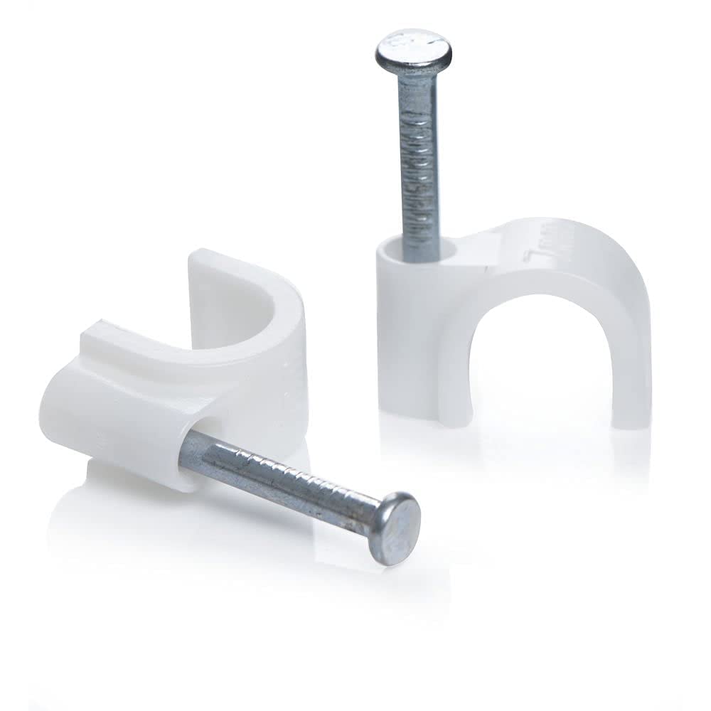 Plastic Wire 5 mm Fastener Circle Cable Clips & Staples with Sharp Metal Nail 100 Pieces