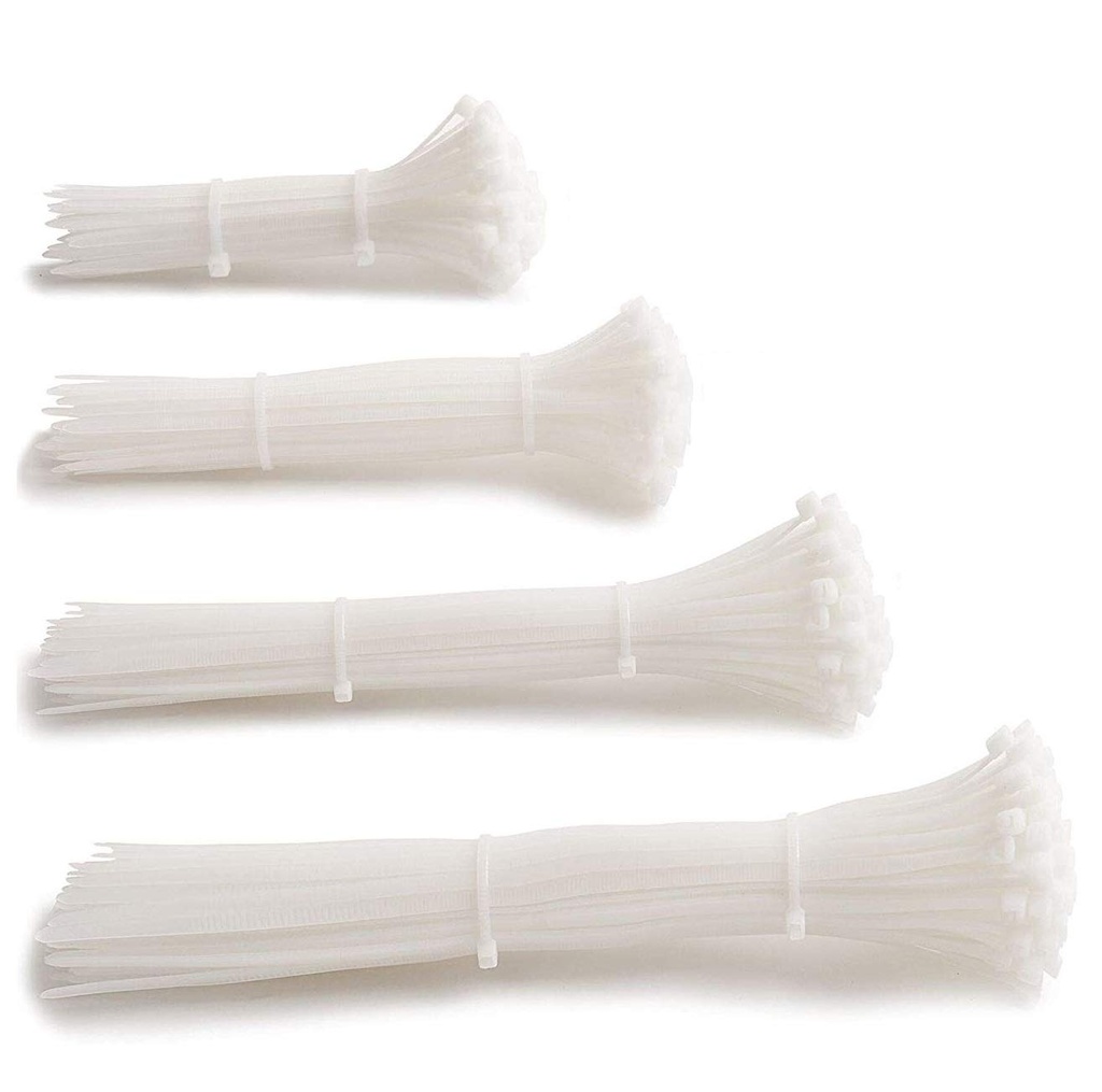 ART IFACT 250 Pieces of Multiple Sizes Nylon Cable tie - Strong White Cable Tie (Combination 1, White, 250)