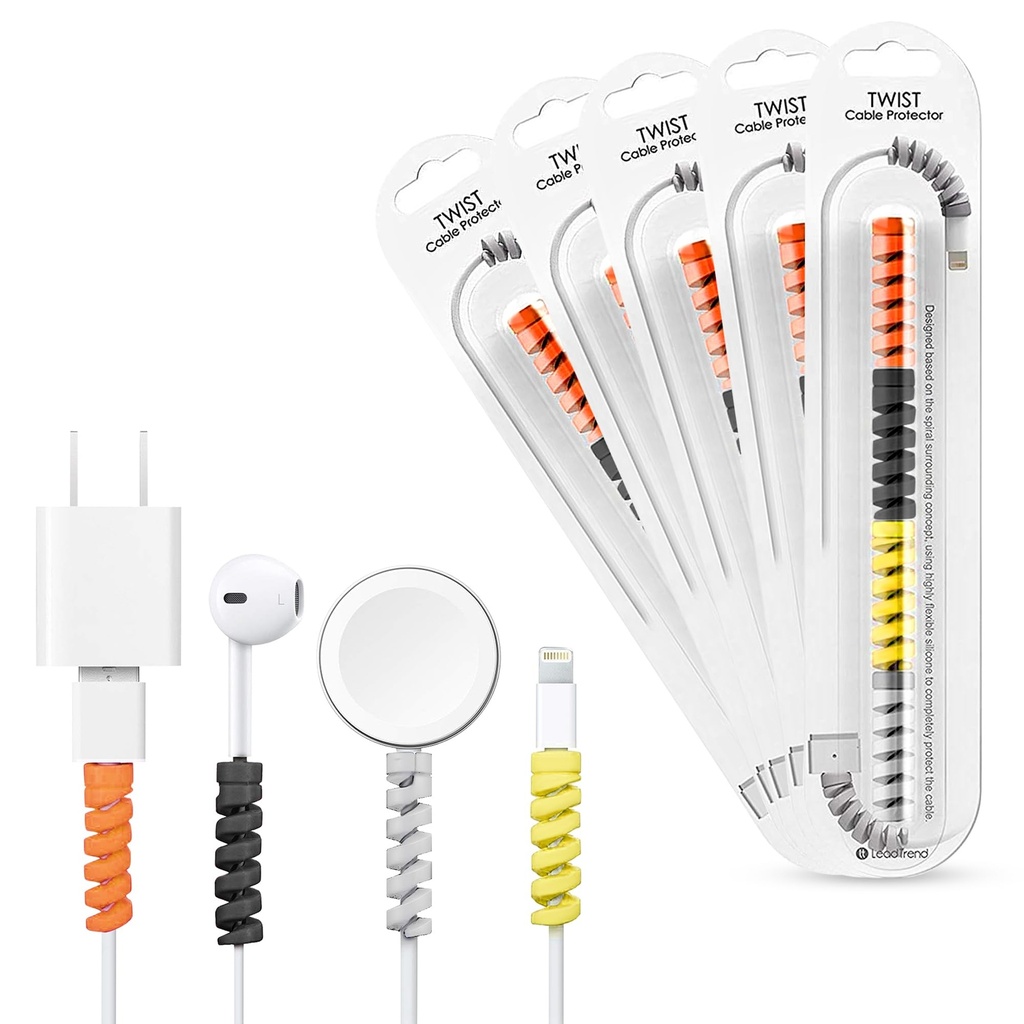 GLUN® Cable Protector Spiral Sleeve, Pack of 5 Multi-Colour Charging Cable Saver, Data Cable Protection Sleeves