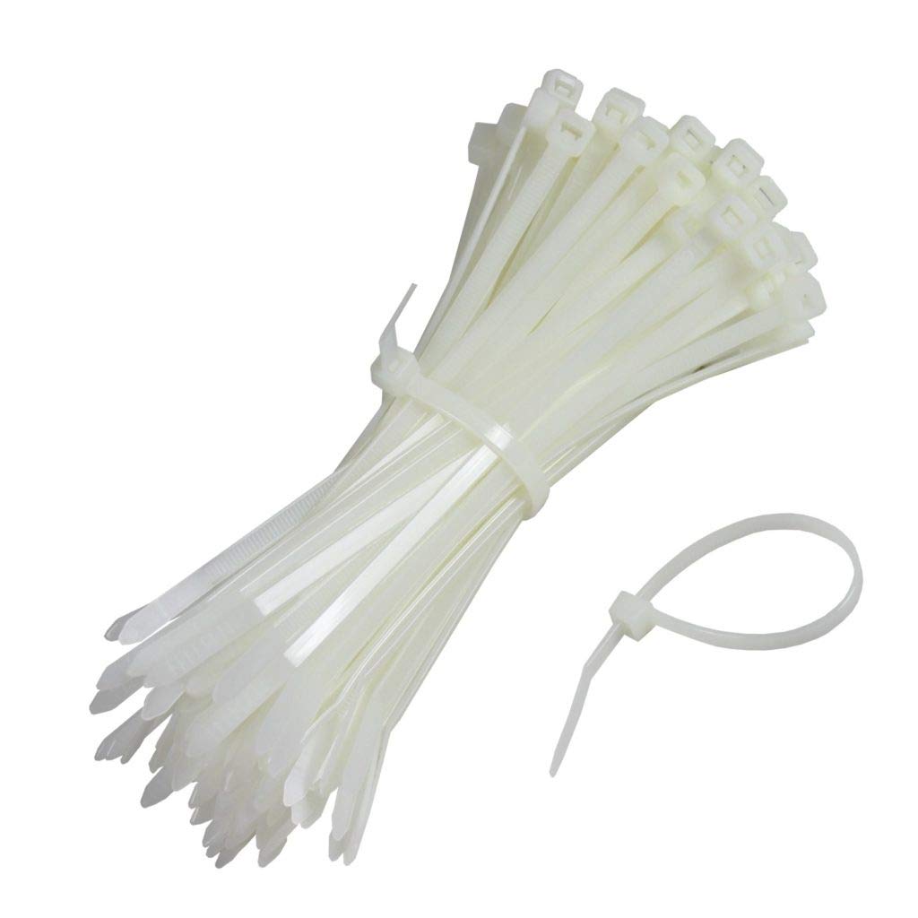 CONTACT Assorted 8 Inch Nylon Cable Ties Zip Wire Organiser Ties, 200 Pieces- White