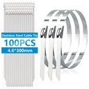 100Pcs Metal Zip Ties 11.8 Inch 304 Stainless Steel Cable Ties Heavy Duty Zip Ties for Outdoor Fence Farm Cable Pipe Garden H-082-100PCS