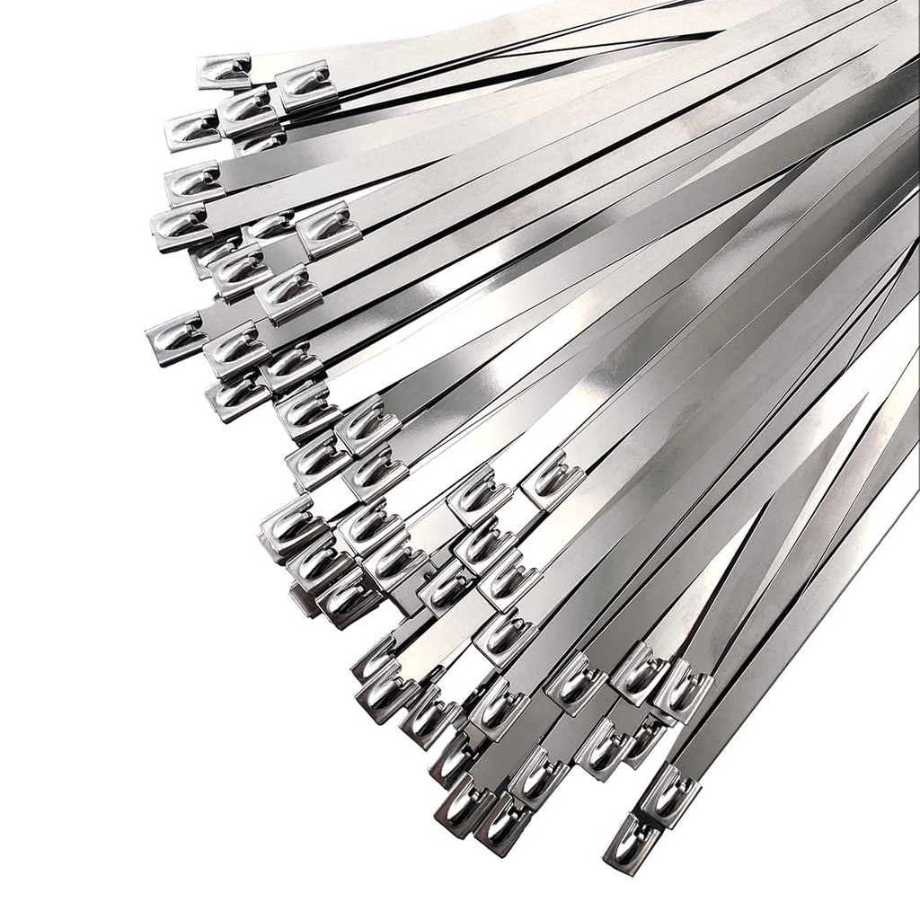HS Metal Zip Ties Stainless Steel Cable Tie 11.8 Inch (100 Pack) Extra Heavy Duty Self-Locking Strap Ties 225 Lbs Perfect for Exhaust,Fence Outdoor,Automotive