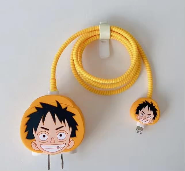 Printme™ Cute Funny Protective Case for Apple 20W/18W USB-C, USB - A, Power Adapter Chargers and USB Lightning Cable (4 in 1) (Anime Yellow)