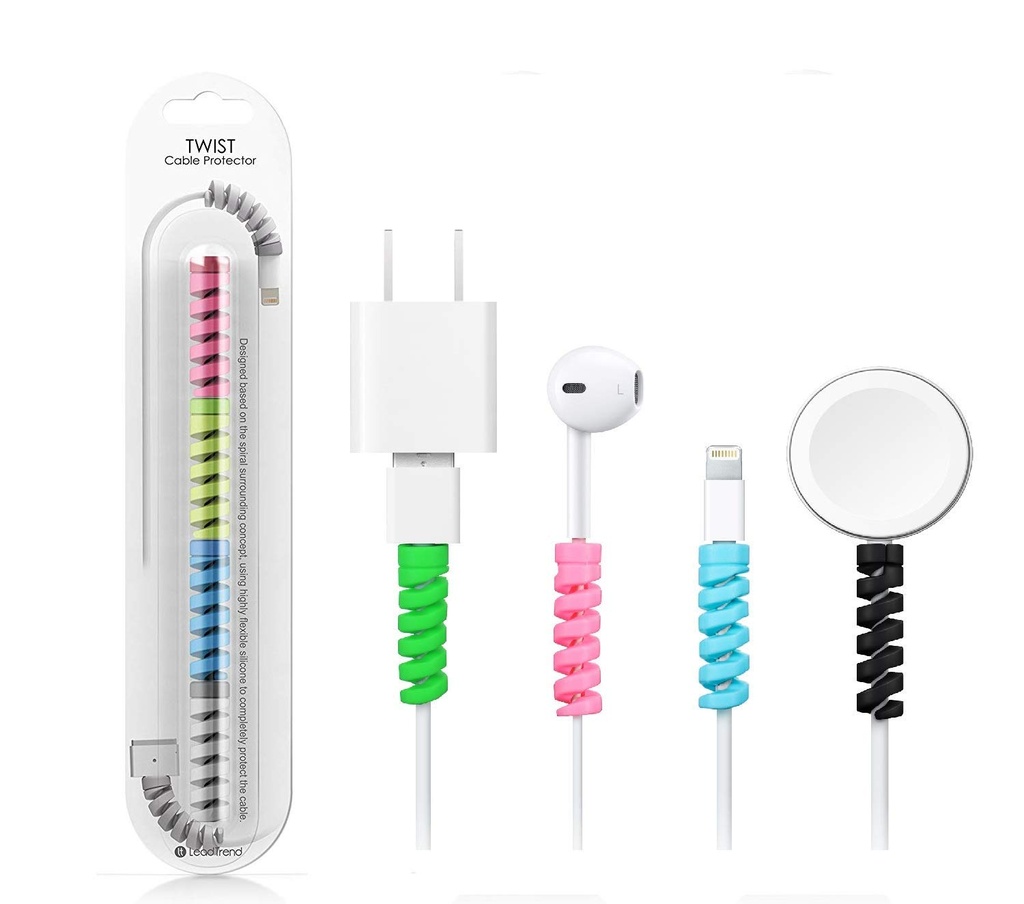 MorningVale Ultra Spiral Charger Cable Protector Data Cable Saver Charging Cord Protective Cable Cover Set of 2 (8 Pieces)