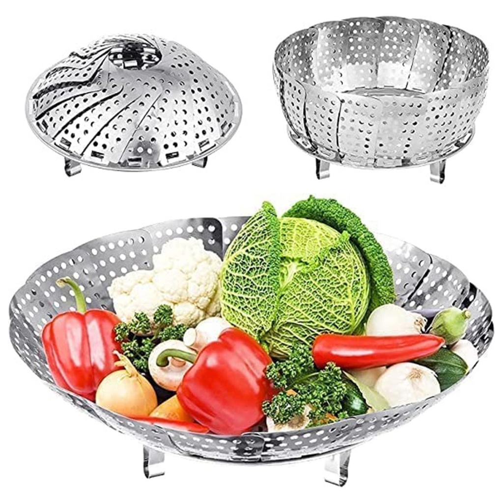 AADHIK Vegetable Steamer Basket Stainless Steel Vegetable Steamer for Cooking Vegetable & Fruits/Salad/Steaming with Insert for Pots, Crock, Pans Food Drain Bowl (Silver)