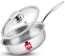 PNB Triply Stainless Steel Frypan with Tempered Glass Lid | 18 cm 1.5 Litre | 3-Ply Induction Gas Compatible | PFOA Free Healthy Cookware | 5 Year Warranty | Compact Frying Pan for 1-2 Person