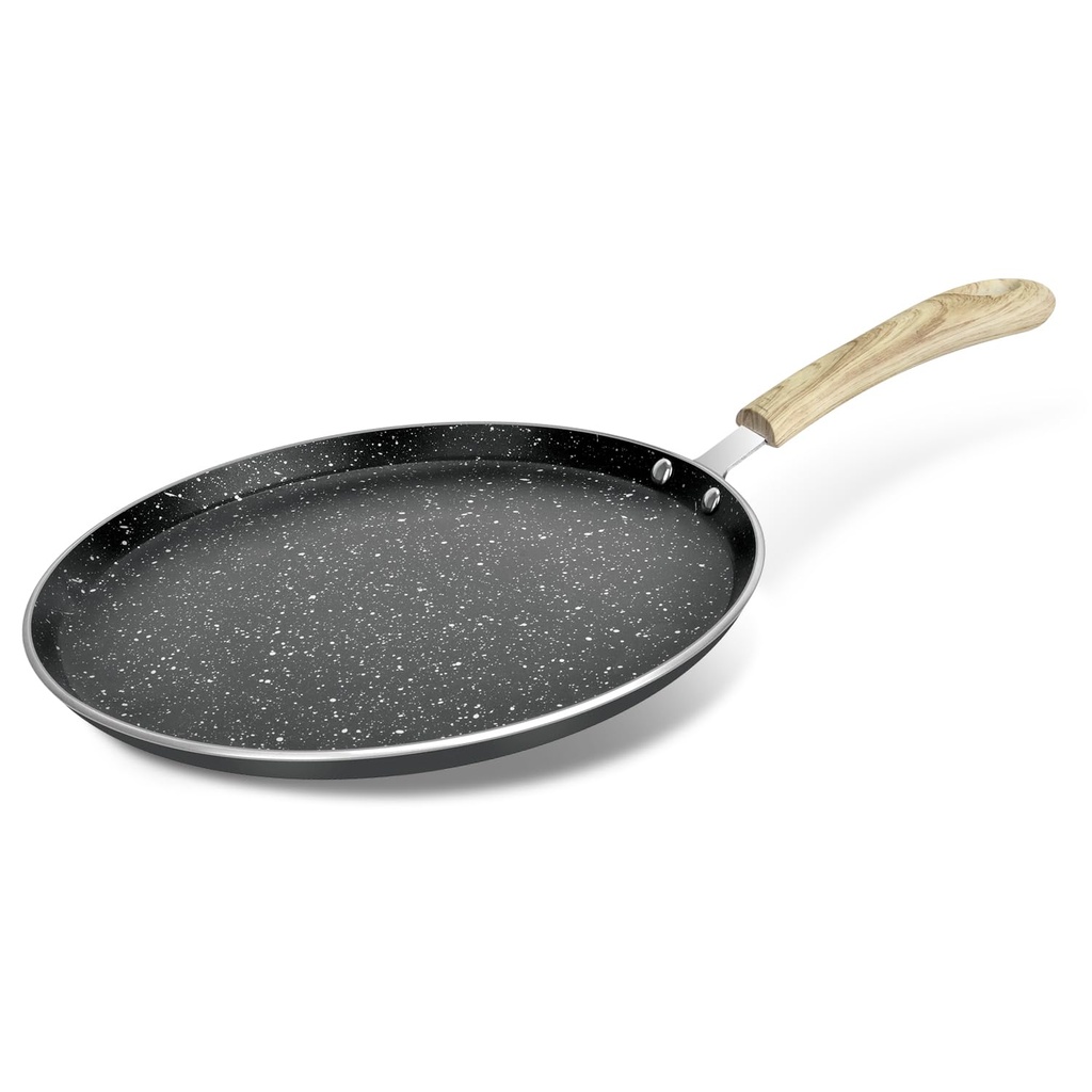 BERGNER Bellini Plus Aura 5-Layer Non-Stick 30 cm Dosa Tawa, Soft Touch Wooden Finish Handle, Food Safe, PFOA Free, Even Heat Distribution, 4mm Thickness, Induction Bottom, 1-Year Warranty, Black