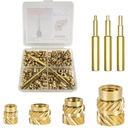 QSJ 300Pcs Threaded Inserts Set with Soldering Iron Tip Brass Heat Set Insert M2.5 M3 M4 Insert Nut for 3D Printed Plastic Materials
