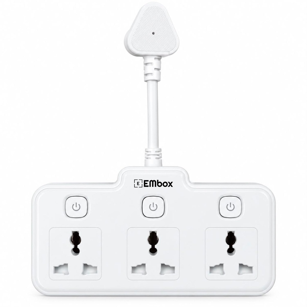 EMBOX Extension Board 2500W with Switches | 3 Universal Sockets Multi Plug Adapter | Fast Charging | No-Block Design | Multi Plug Socket, White