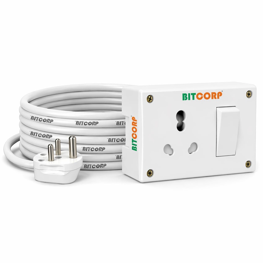 BITCORP 16A to 6A Power Extension Board Converter with 1 Socket 1 Switch, 2500W, 1 Meter 1.5mm Electric Cord for AC, Refrigerator, EV Charger, Water Heater