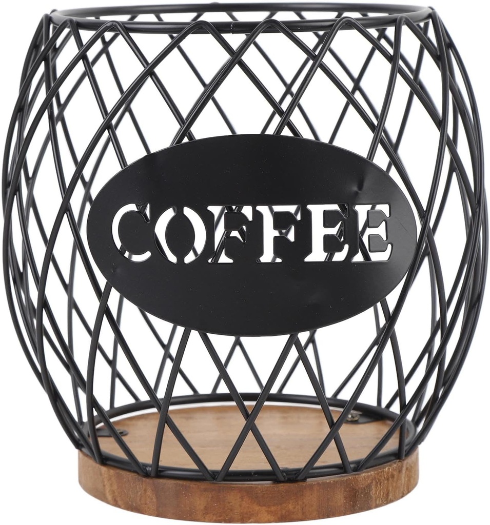 Coffee Pod Holder, Iron Large Capacity Wooden Base Coffee Pod Storage Organizer Containers for Kitchen Countertop, Cafe Bar Organizer (Black)