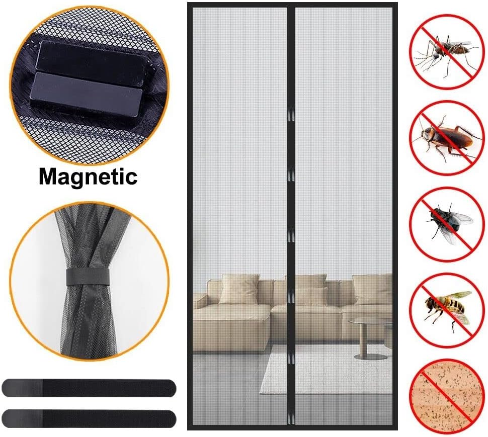 Magnetic Screen Door Mesh Curtain Durable Heavy Duty Mosquito Net Bug Hands Free