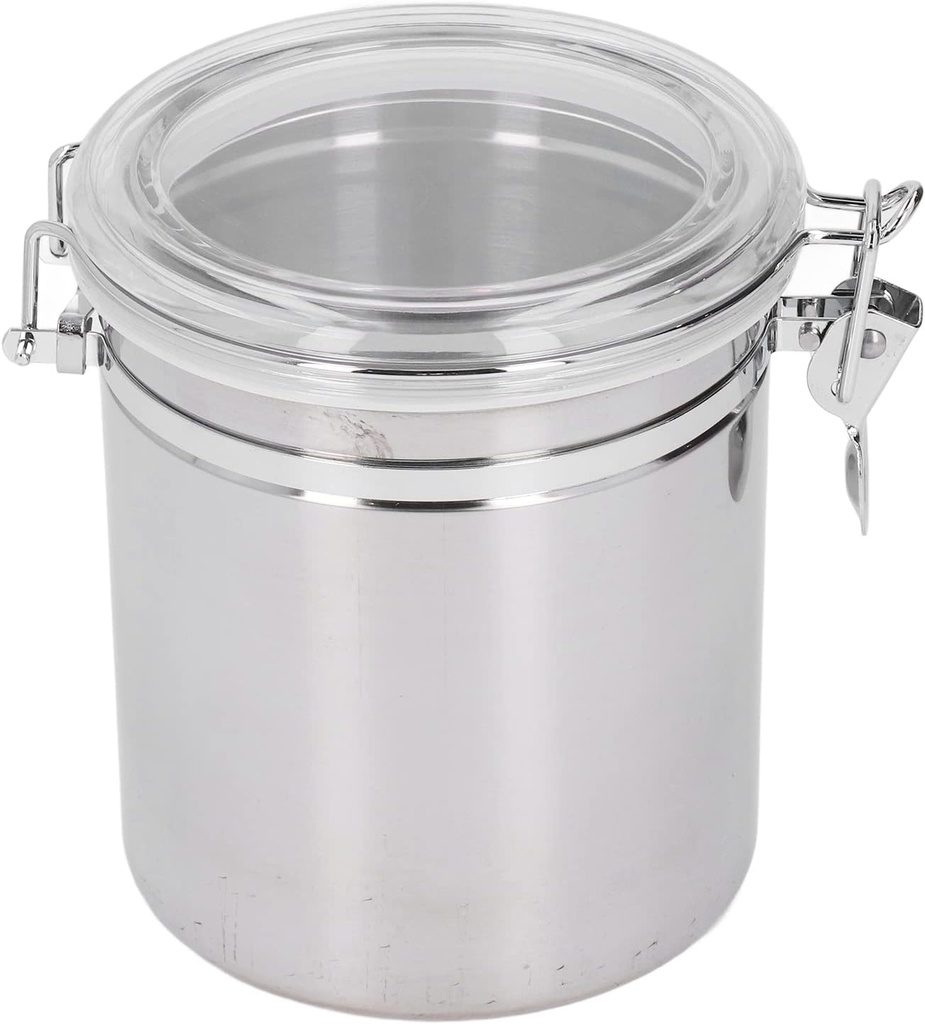 Stainless Steel Airtight Canister with Clear Locking Lid, 1.6L Food Storage Container for Coffee Flour Sugar Tea Cookies, Metal Kitchen Jar with Silicone Seal for Pantry Countertop