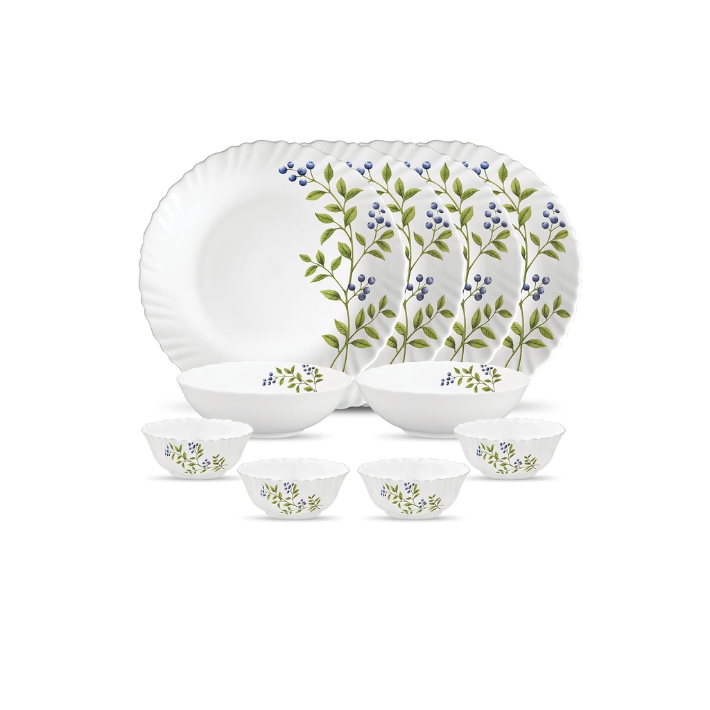 La Opala Novo Collection Opal Glass Crockery | for Family of 4 | Dinner Set 10 pcs Lush Greens | Plates & Bowls for Dining | Microwave Safe | 100% Vegetarian | Extra Strong | Light & White