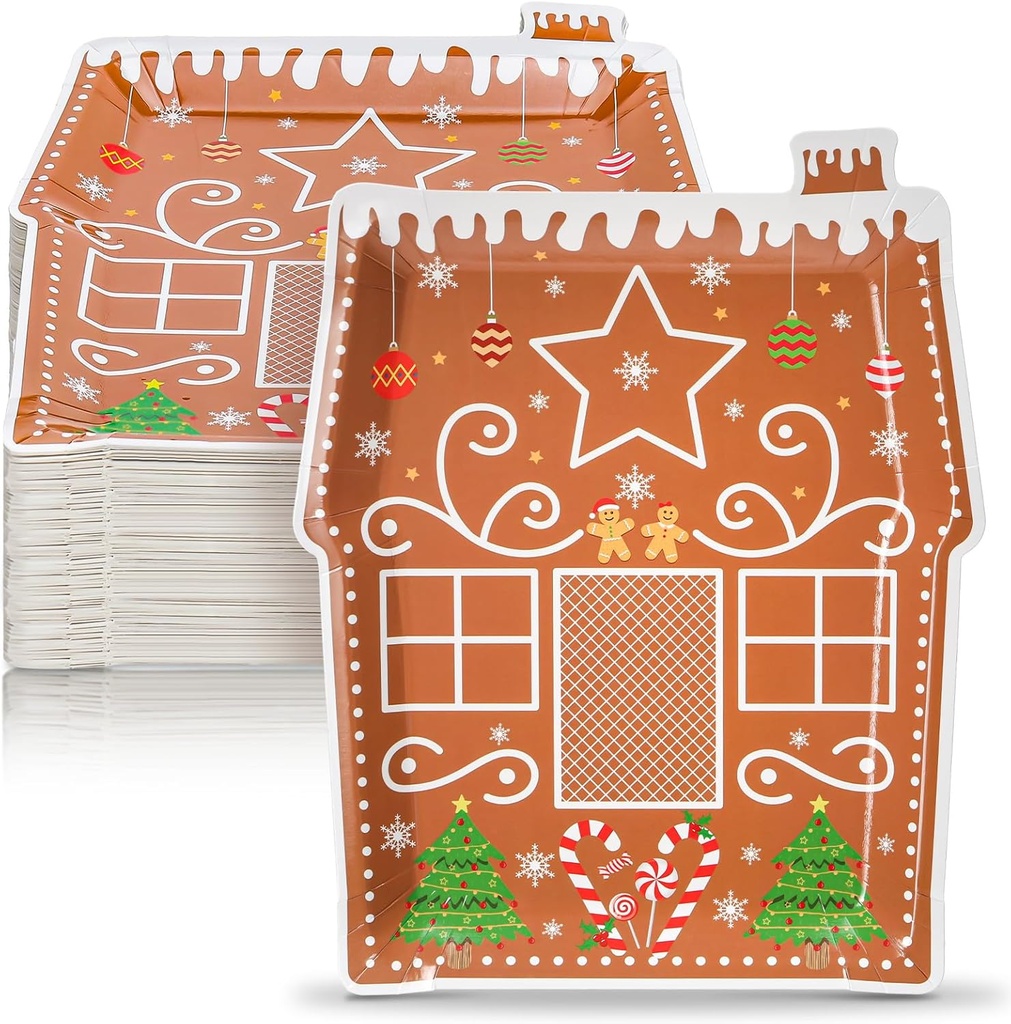 150 Pcs Christmas Gingerbread House Paper Plates Gingerbread Party Decorations Christmas Disposable Plates Decorative Tableware for Holiday Winter Party Supplies, 10.5 x 8 Inch