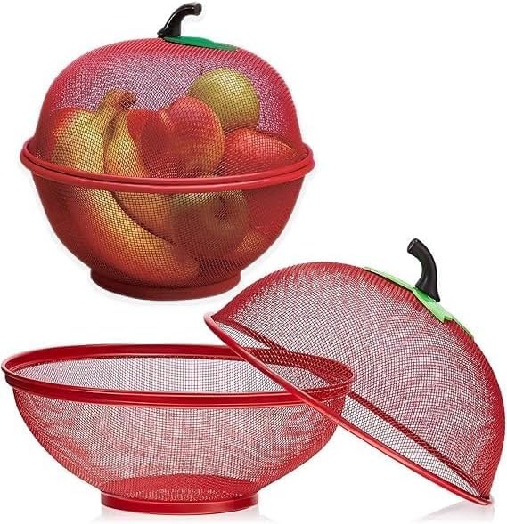 Durable Apple Shaped Fruit and Vegetable Basket with Mesh Cover for Kitchen, Multi-Purpose Stand with Protective Net Cover, Ideal for Storing Fresh Fruits & Vegetables