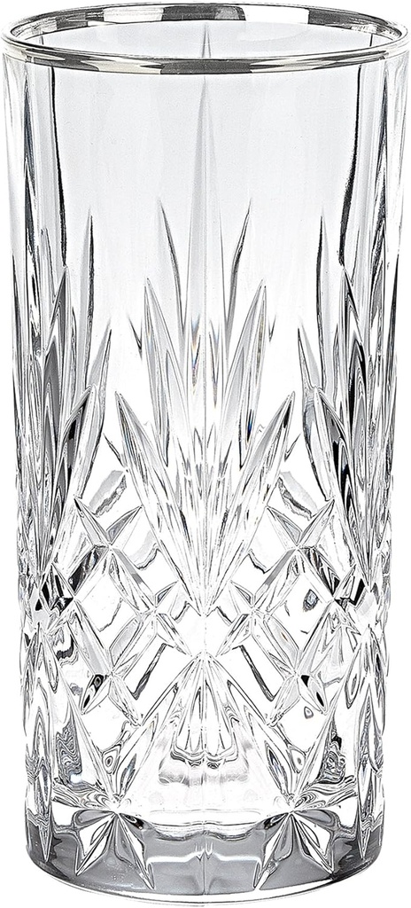 Lorren Home Trends Dynasty Collection Crystal Water, Beverage or Ice Tea Glass with Silver Band, Set of 6