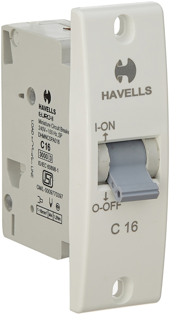 Havells DHMNCSPA016 PVC Plastic 16A SP C Mini MCB (White)