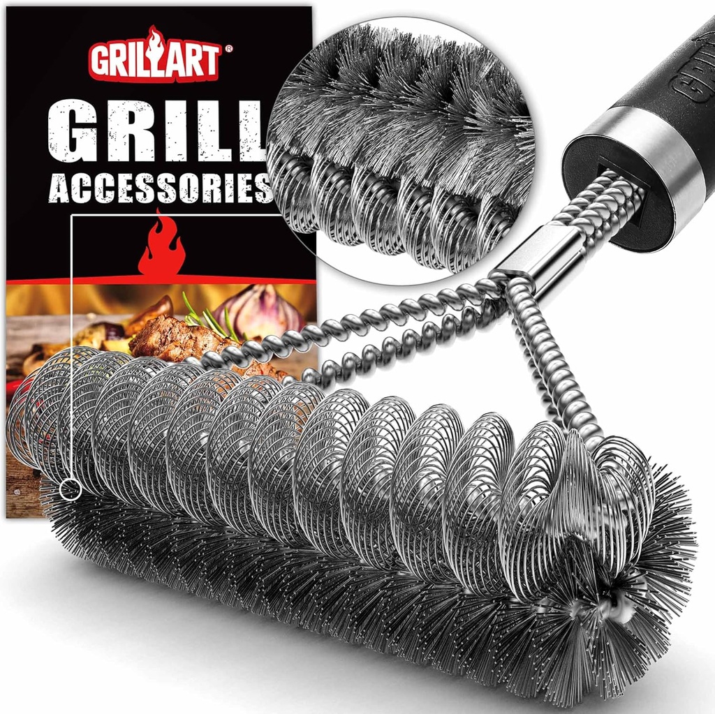 GRILLART Grill Brush [Wire + Helix] Combined BBQ Brush - Safe & Efficient Grill Cleaning Brush - 18" Grill Cleaner Brush Scrubber for Gas/Porcelain/Charbroil Grates – BBQ Accessories Gifts for Men/Dad