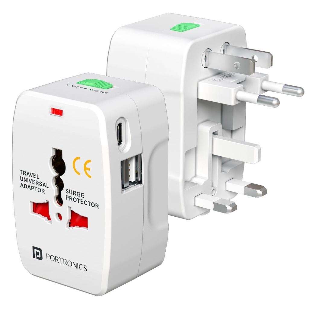 Portronics Juicemate Go Pro Universal Travel Adapter with 12W Type C & Dual USB-A Output Port,All in One International Travel Fast Charging Adapter,Suitable for 190+Countries US,UK,EU,AUS,etc(Black)