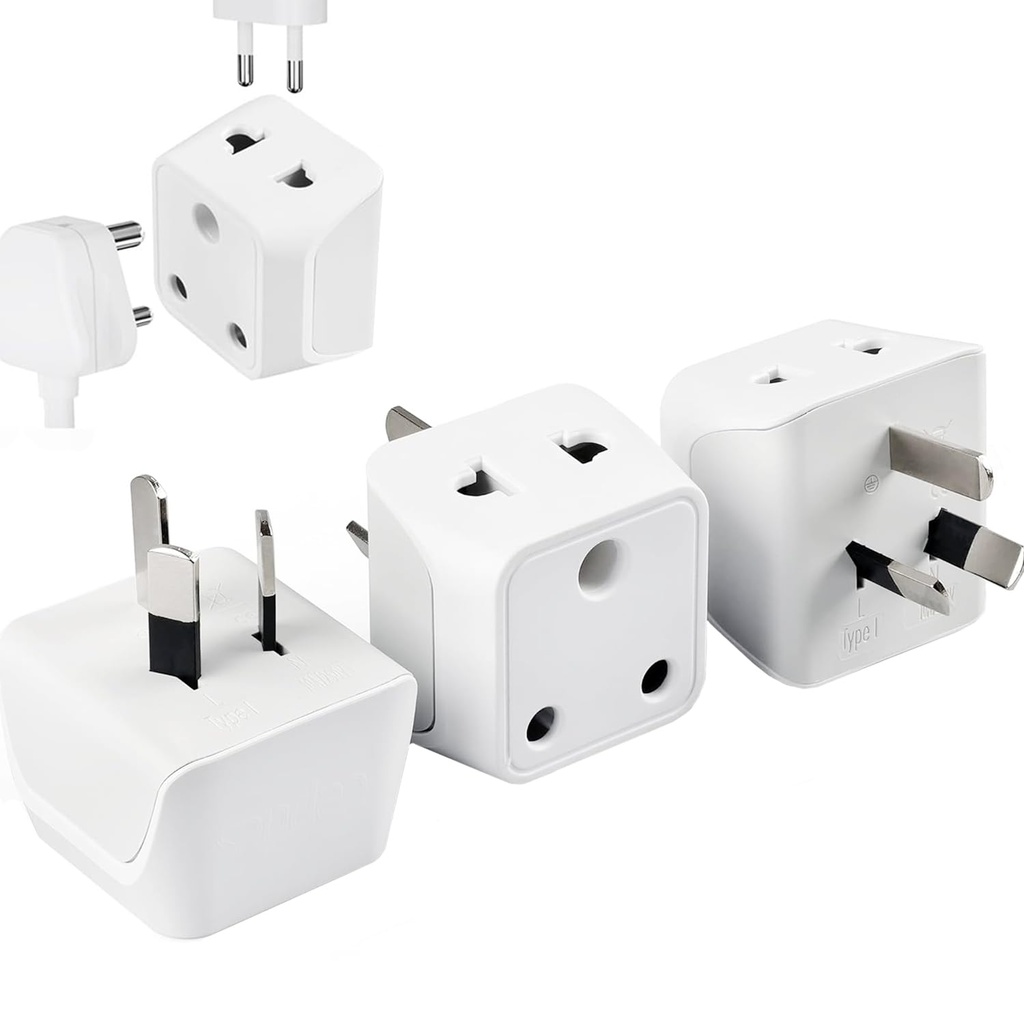 Ceptics India to Australia Adapter Plug, China, New Zealand & More - Type I - CE Certified - RoHS Compliant - White - CE - RoHS - 3 Pack - Lifetime Limited Warranty