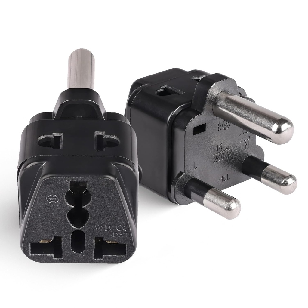 Orei India to South Africa, Botswana, Namibia & More (Type M) Travel Adapter Plug - 2 in 1 - CE Certified - RoHS Compliant - 2 Pack - Black Color (P21-10L-2PK)