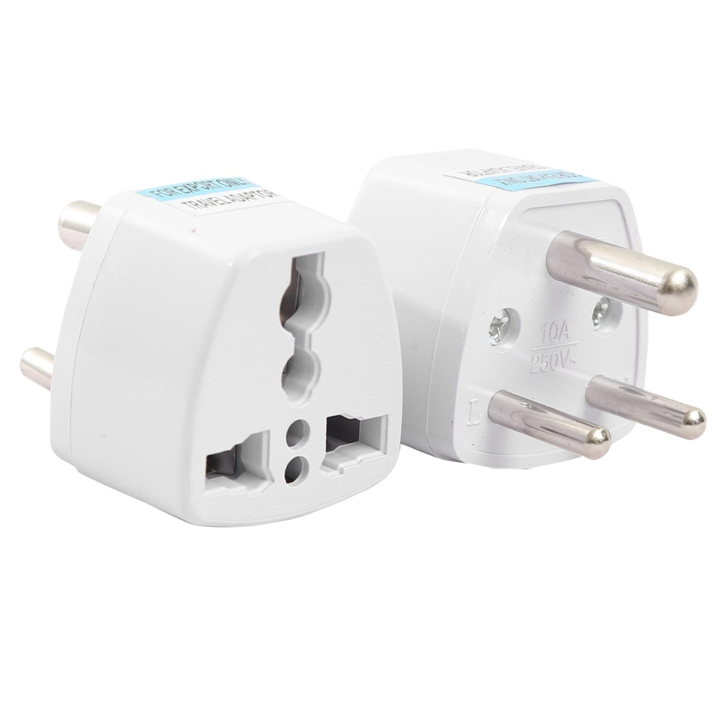 Hi-PLASST (2pc) Universal Travel Adapter Plug - Type D Converter for USA, UK, Canada, Europe to India - 3-Pin Round Socket for Laptop, Camera, Mobile Charger - Pack of 2 | Worldwide Compatibility
