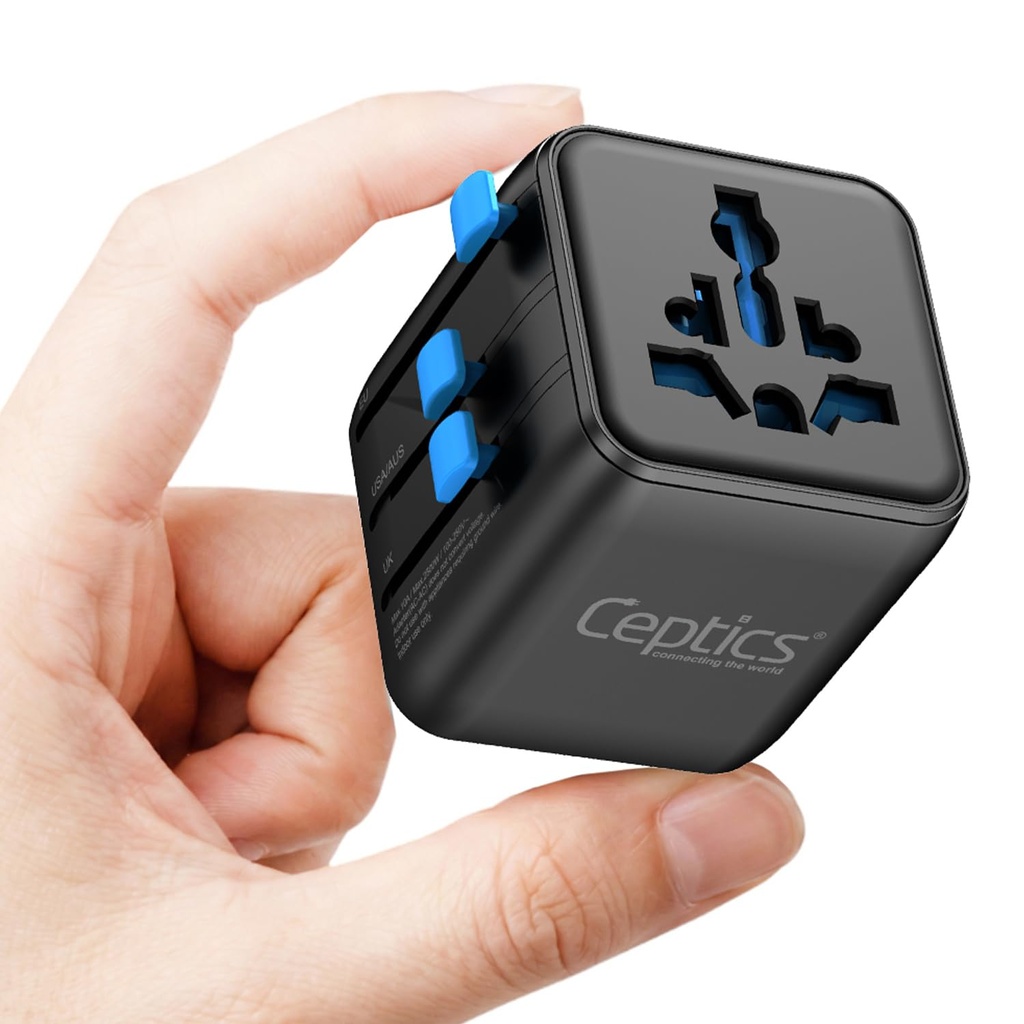 Ceptics 2 in 1 Universal Charger Adapter, Universal Travel Adapter All in One with 2500W High Power Output, International Plug Adapter for Phones, Tablets, Compatible in 150+ Countries