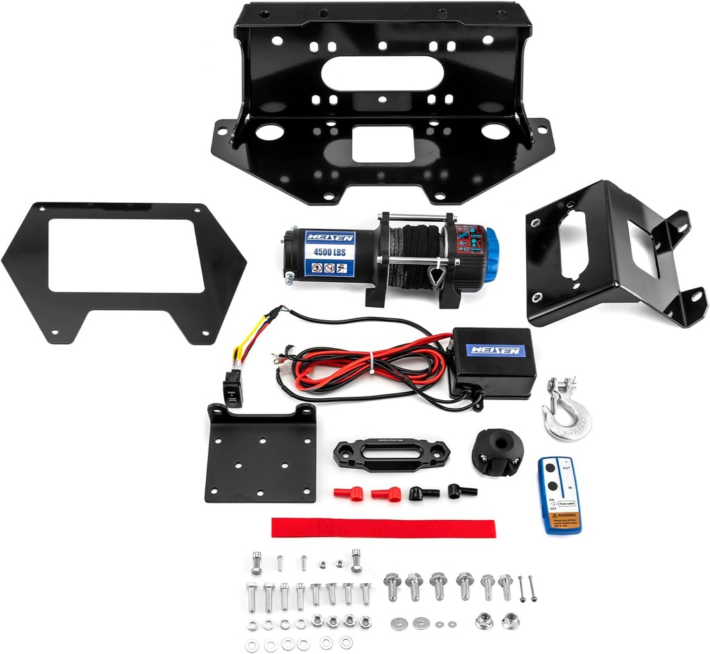 WeiSen 4500lb 12V Electric Winch Kit w/Winch Mount and Rocker Switch Compatible with Polaris RZR PRO XP 4 2020-2024, with Synthetic Line Hawse Fairlead and Hook Stopper