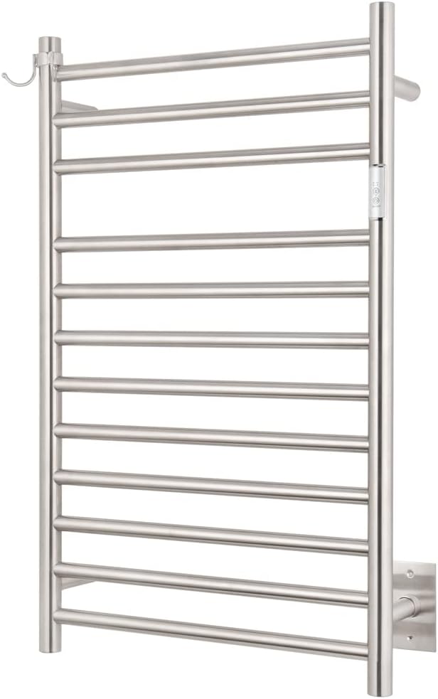 Wall Mounted Towel Warmer 12 Bars with Plug-in and Hardwired Options 3 Working Modes Brushed Stainless Steel 21” W 34” H