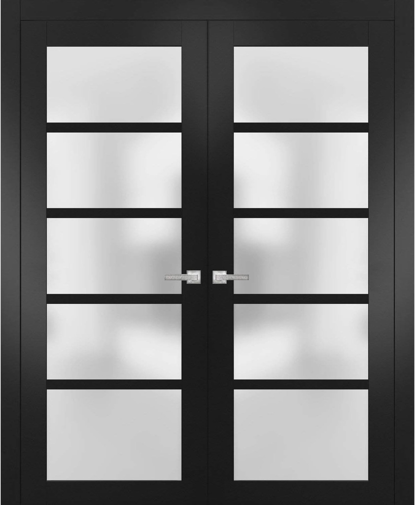 SARTODOORS Quadro 4002 | Double Swing Interior French Doors with Glass with Frosted Glass, MDF, Prehung, Hardware Included, 48x84, Black, Modern