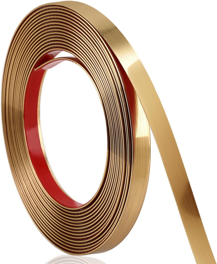 Brushed Gold Finish Molding Trim, 393.6"L x 0.4"W Peel and Stick Decoration Strip for Ceiling, Wall, Tile Edge, Furniture Cabinet, Mirror