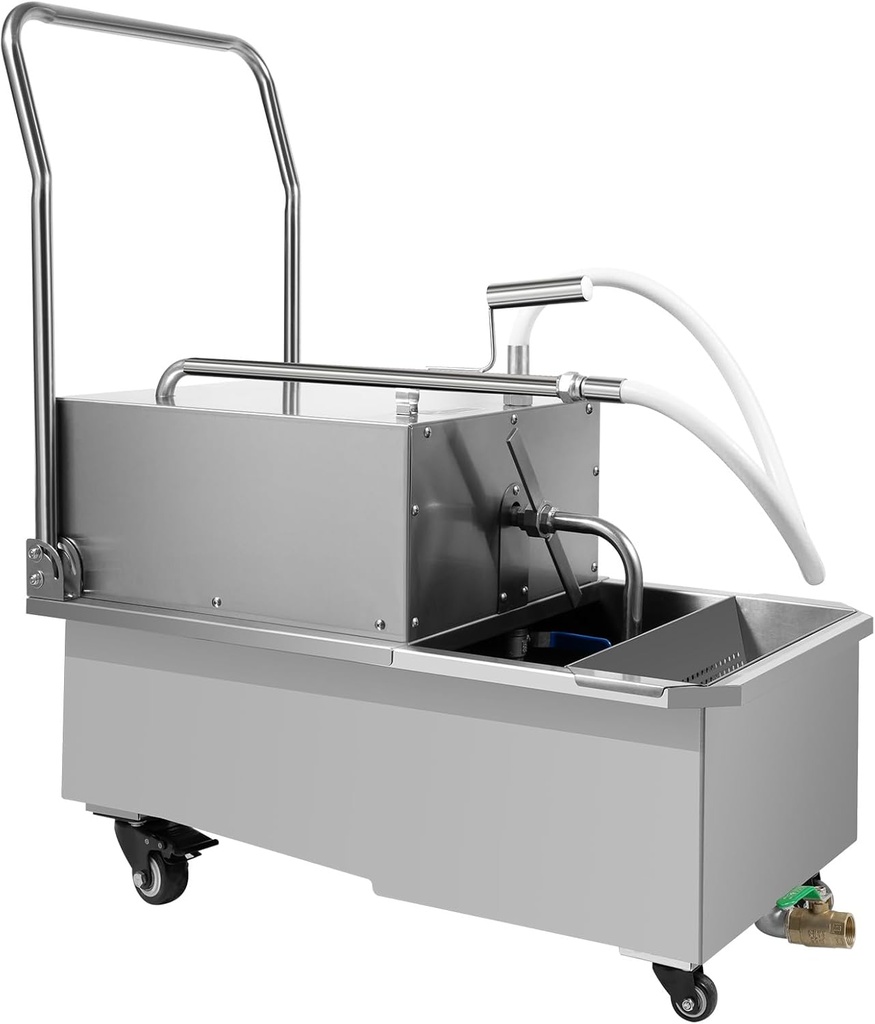 Commercial Mobile Fryer Filter Machine 550W Oil Filter Truck 55L/14.5 Gallon Fryer Oil Filter Cart 110LB Fryer Filter Frying Oil Filtering System for Restaurant Supermarket