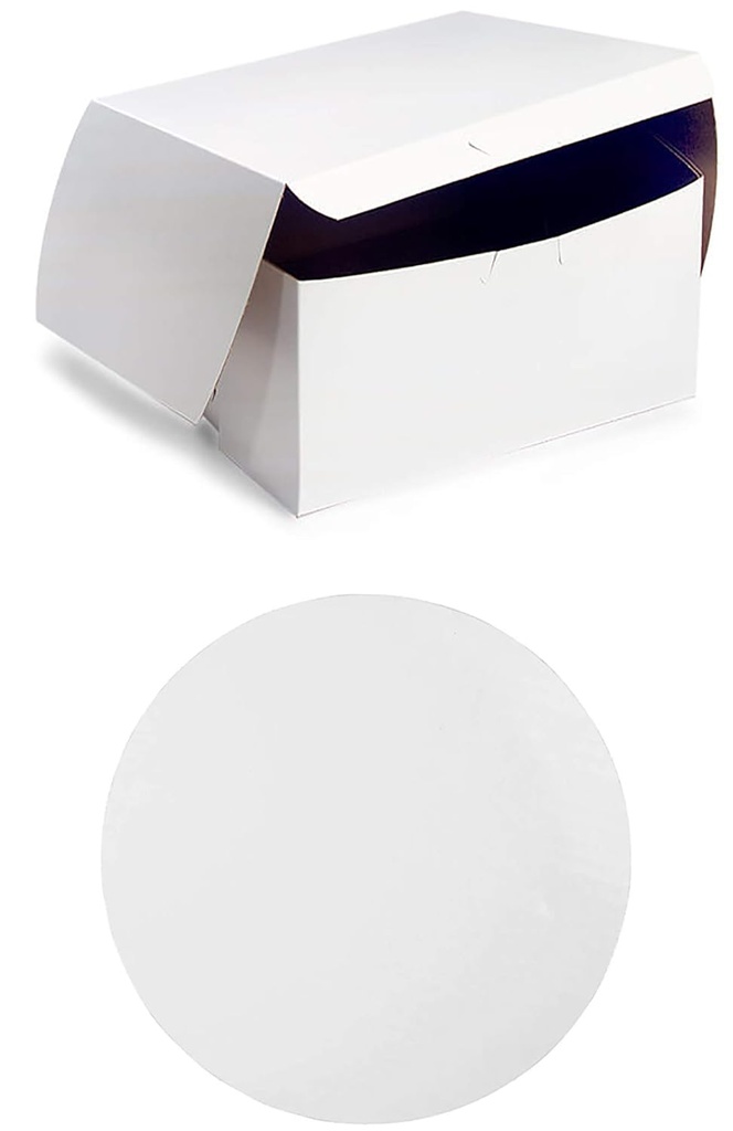 Made in USA 8" X 8" X 4" Recycled White Kraft Cake Box & 8" Round Cake Boards (Pack of 10 – Front Loading)