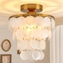 Capiz Shell Ceiling Light Fixture Modern Gold Semi Flush Mount Ceiling Lights 11.8Inch Small Chandelier for Entryway Bedroom