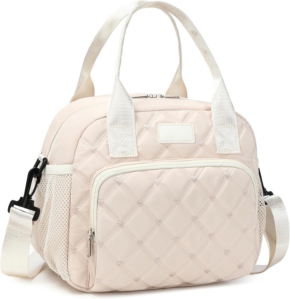 Octsky Extra Large Insulated Lunch Bag for Adults Women & Men, Soft Cooler Tote for Work Office Travel, Reusable Thermal Lunch Box with Adjustable Strap, Picnic Hiking Essentials, Beige