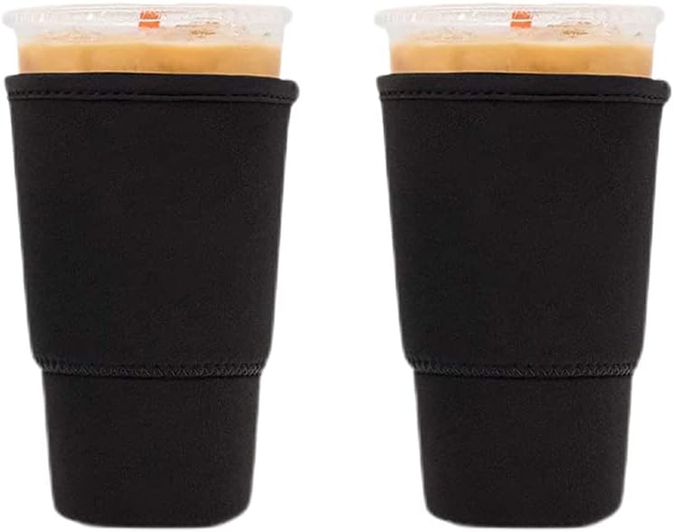 Iced Coffee Sleeves Reusable Insulator Sleeves for Cold Drinks Neoprene Cold Cup Holder for Starbucks, Dunkin (Large 2, Black)