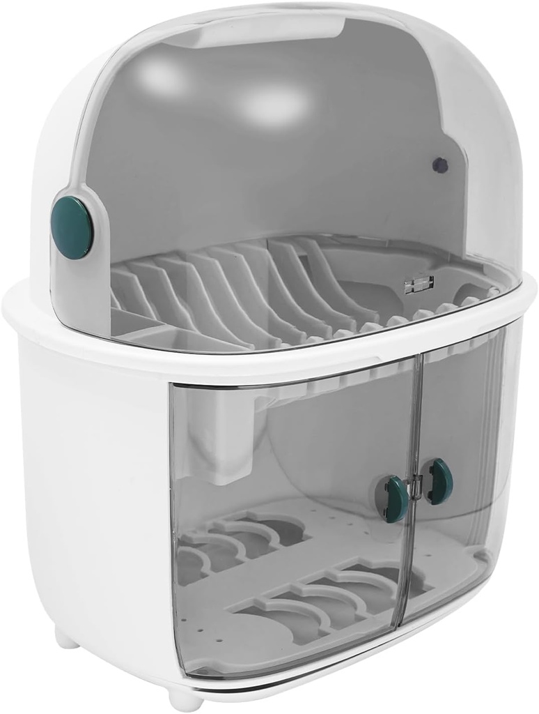 2-Tier Plastic Drying Rack for Kitchen, Dish Drying Rack with Drainboard & Utensil Holders, Sturdy & Durable, Large Capacity, Countertop Mount