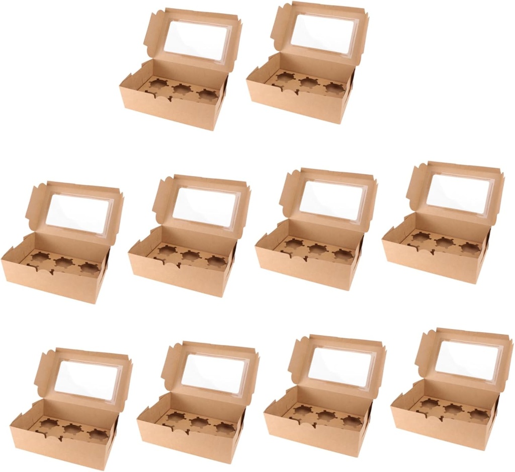 10pk Paper Cupcake Box Inserts 6 Cavities Windowed Containers for Cupcakes Bakery Cake Carriers