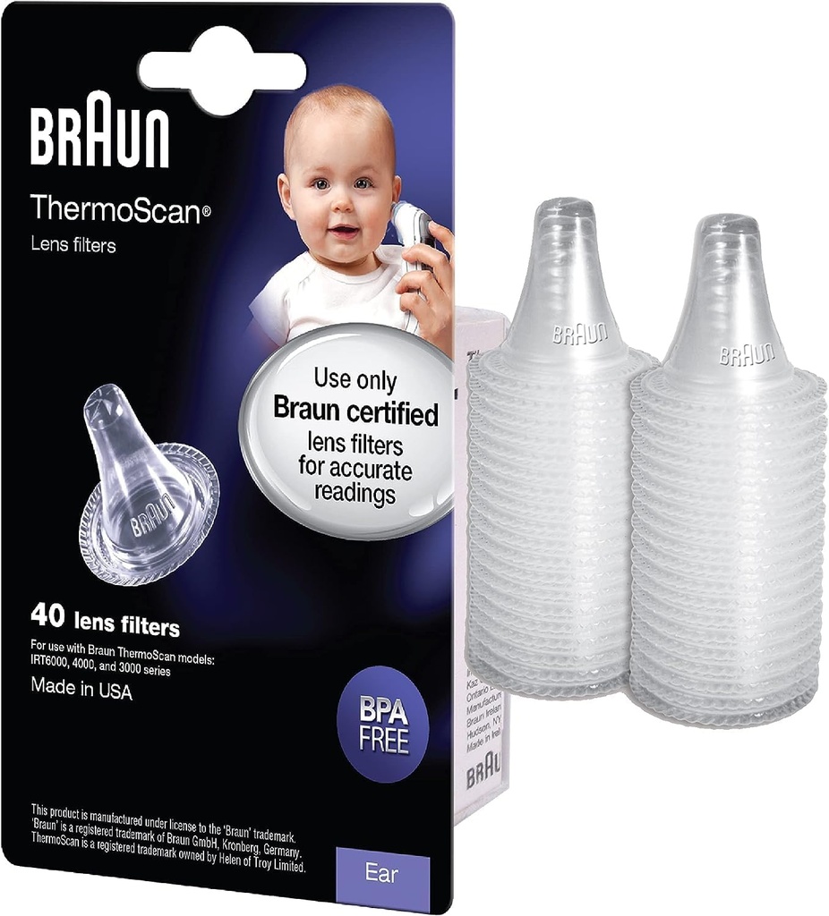 Braun ThermoScan Lens Filters for Ear Thermometer, Disposable Covers, Clear, 40 Count